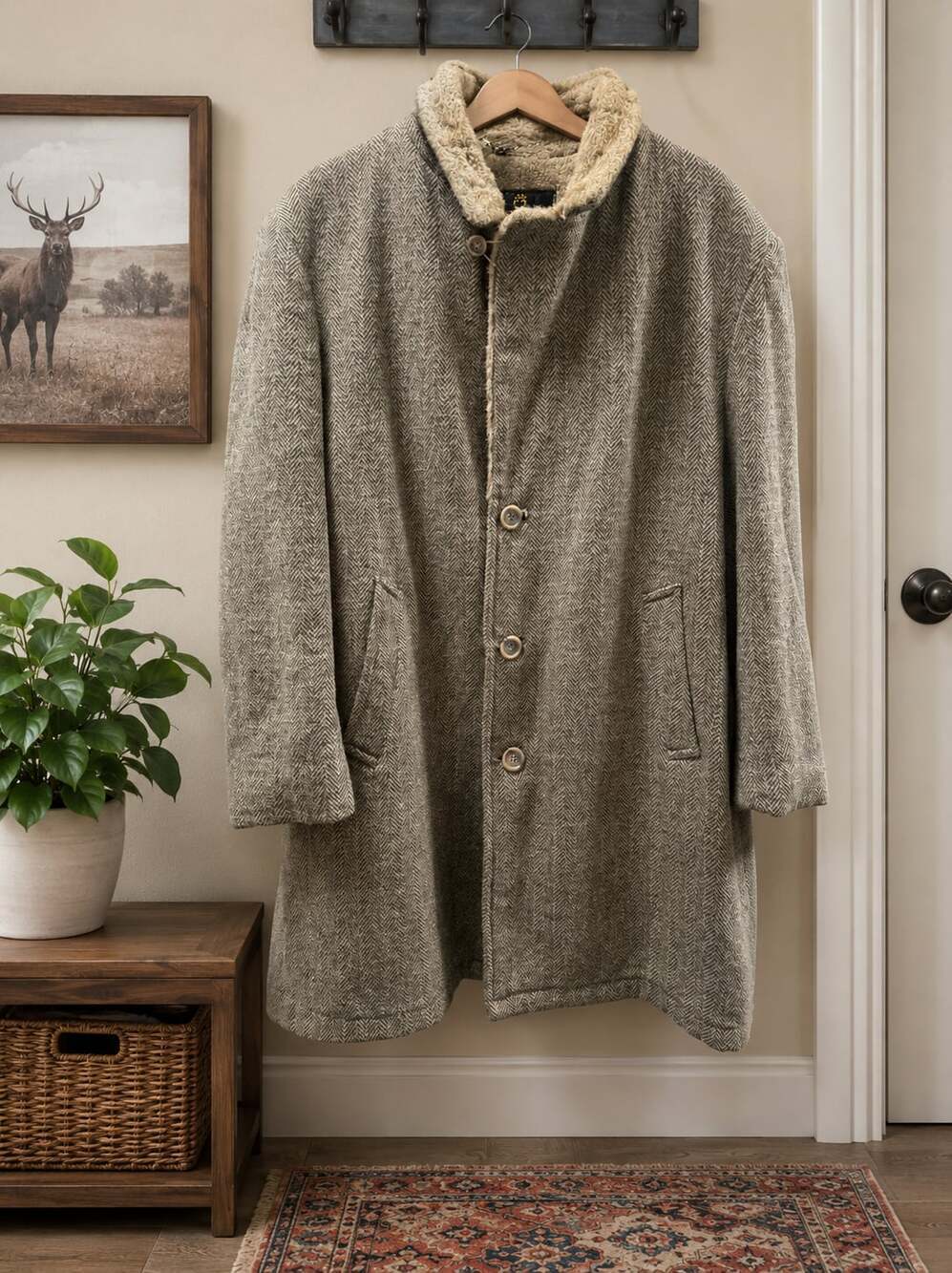 Vintage Zero King Wool Sherpa Lined Herringbone Coat USA Mens 44